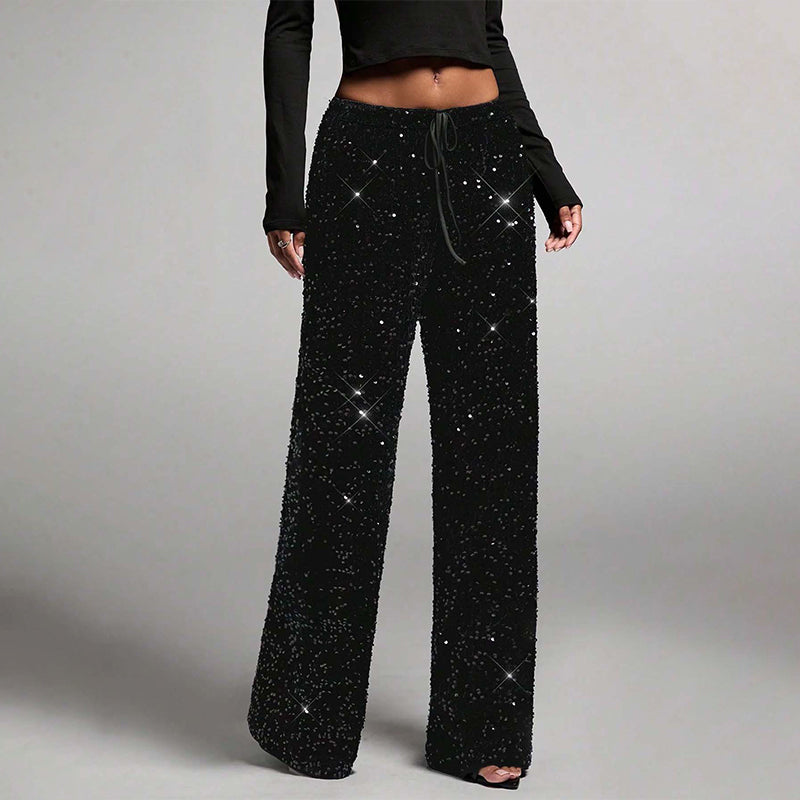 👖Women's Sequin Sparkle Elastic Waist Straight-Leg Pants