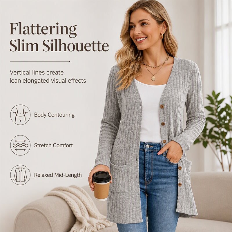 Mid-Length Knit Cardigan With Pockets