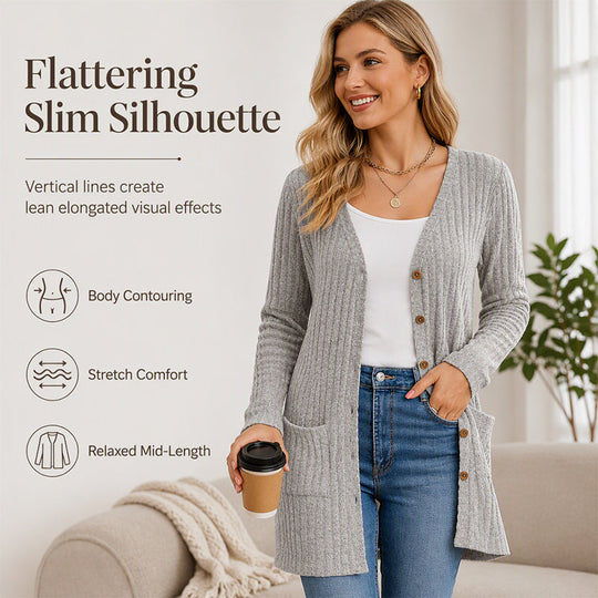 Mid-Length Knit Cardigan With Pockets