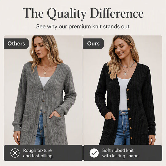 Mid-Length Knit Cardigan With Pockets