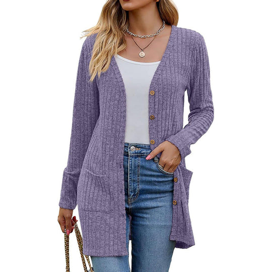 Mid-Length Knit Cardigan With Pockets