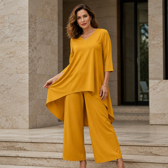 Women's Chic Asymmetrical Top & Wide-Leg Pants Set
