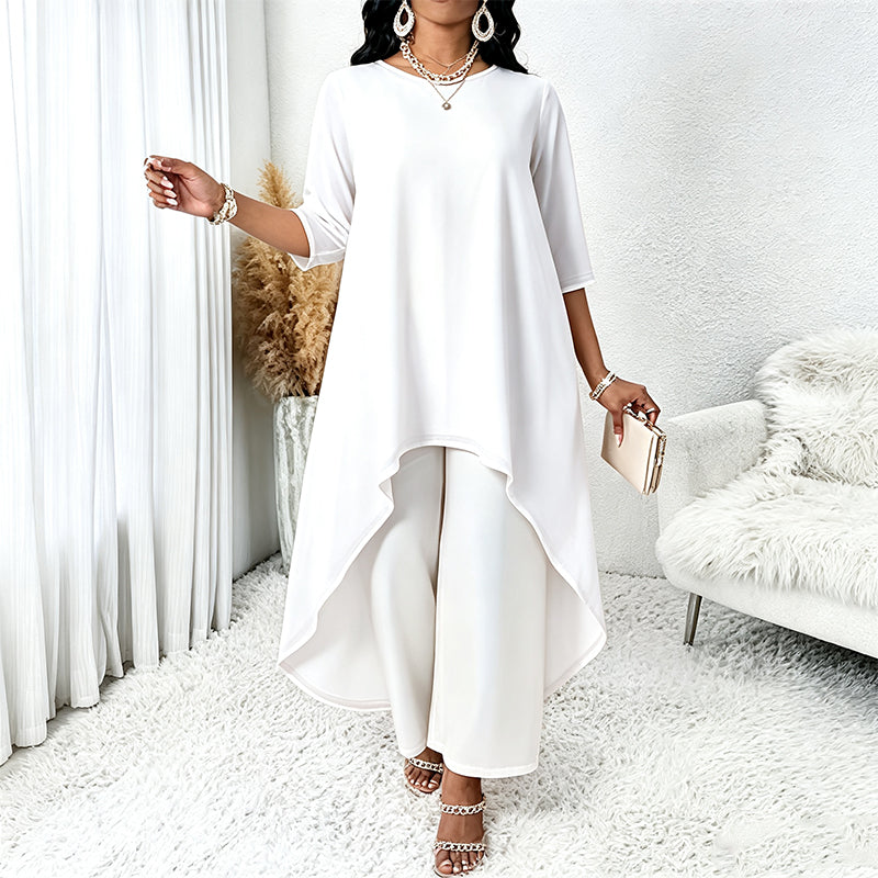 Women's Chic Asymmetrical Top & Wide-Leg Pants Set