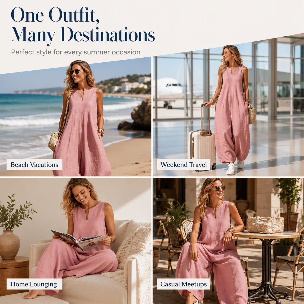 ☀️Women's Sleeveless V-Neck Wide-Leg Jumpsuit With Pockets– Effortless Chic With Pockets For Everyday Style🤍
