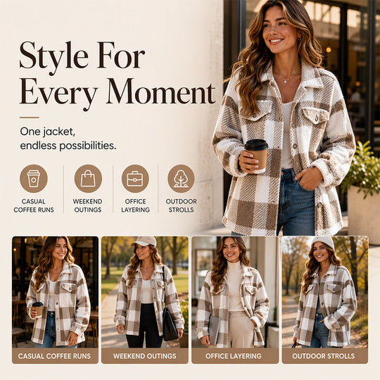 ⏰🍂Autumn Early Bird Sale--Women's Plaid Button-Down Cozy Jacket