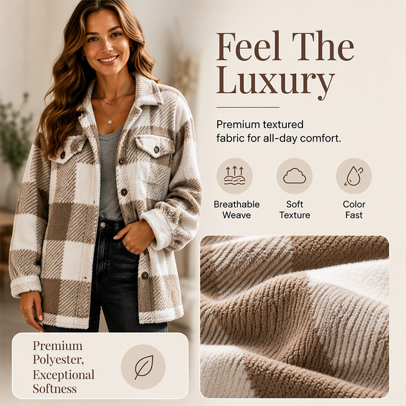 ⏰🍂Autumn Early Bird Sale--Women's Plaid Button-Down Cozy Jacket