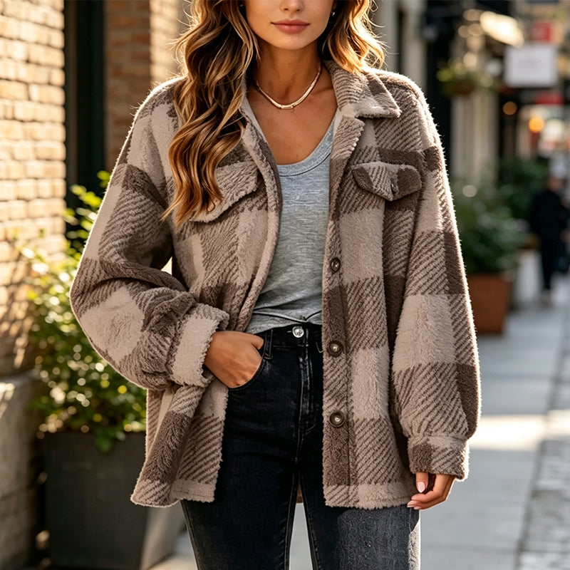 ⏰🍂Autumn Early Bird Sale--Women's Plaid Button-Down Cozy Jacket
