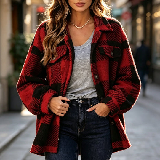 ⏰🍂Autumn Early Bird Sale--Women's Plaid Button-Down Cozy Jacket