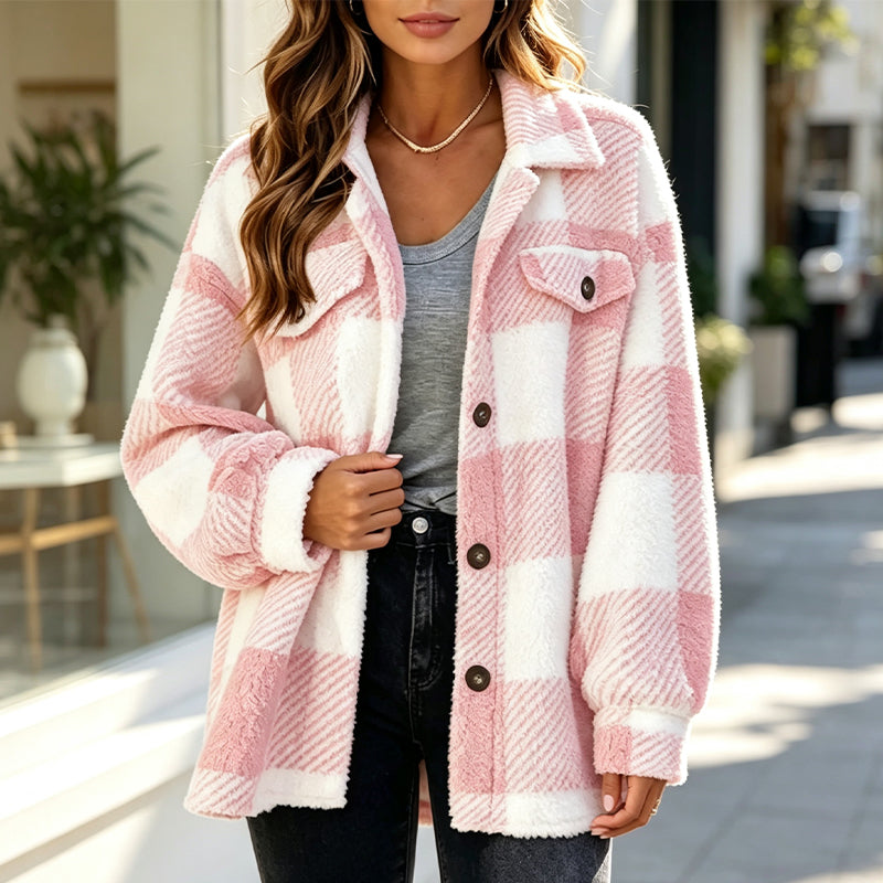 ⏰🍂Autumn Early Bird Sale--Women's Plaid Button-Down Cozy Jacket