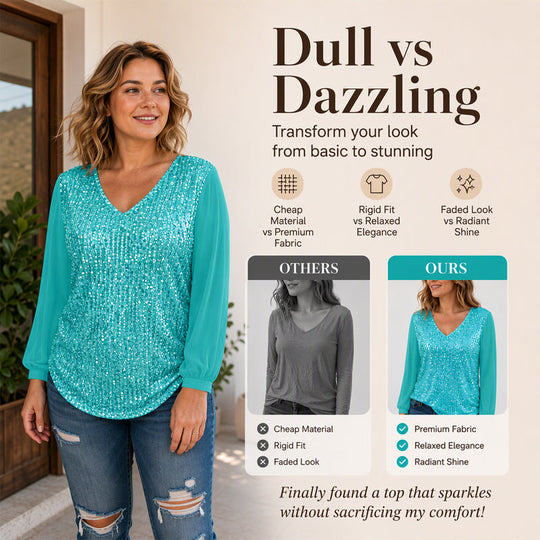 Trending Now✨ Elegant Sequin V-Neck Top – Shimmering Detail for Effortless Party Glam