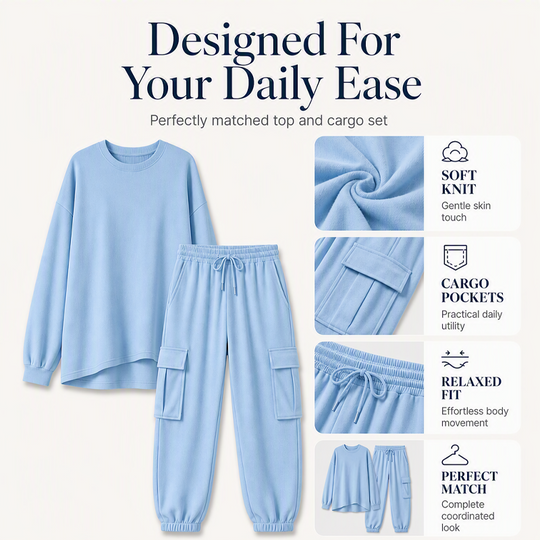 Women's Casual Crew Neck Top & Cargo Pants Set