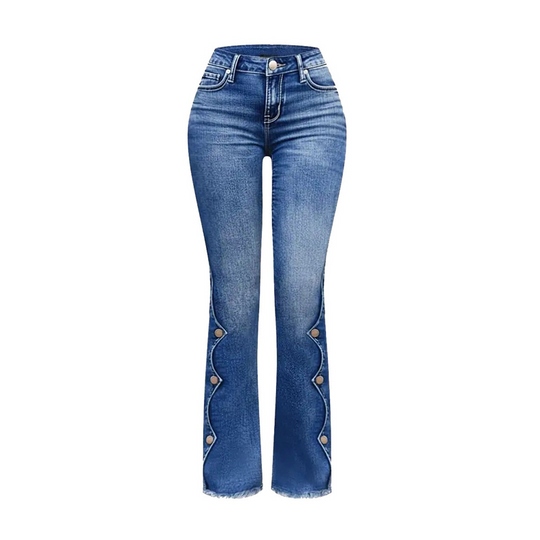 Women High Waisted Distressed Flare Jeans