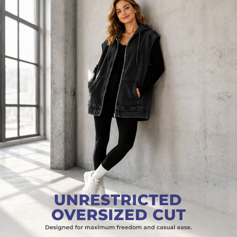 🧥 Seasonal Style | Women's Oversized Hooded Denim Vest Jacket
