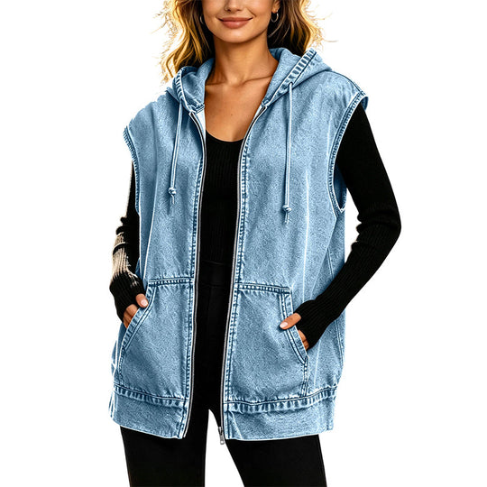 🧥 Seasonal Style | Women's Oversized Hooded Denim Vest Jacket