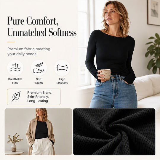 🧶 Ribbed Texture, Easy Elegance | Women's Boat-Neck Knit Top