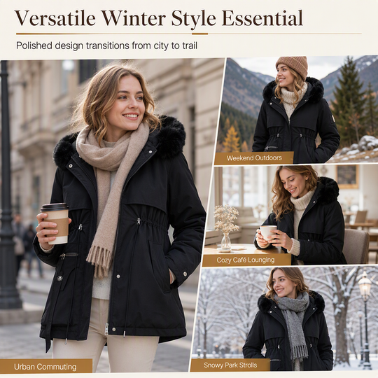 🔥Women's Winter Faux Fur Padded Parka ❄️Cozy Fleece Lined Winter Jacket
