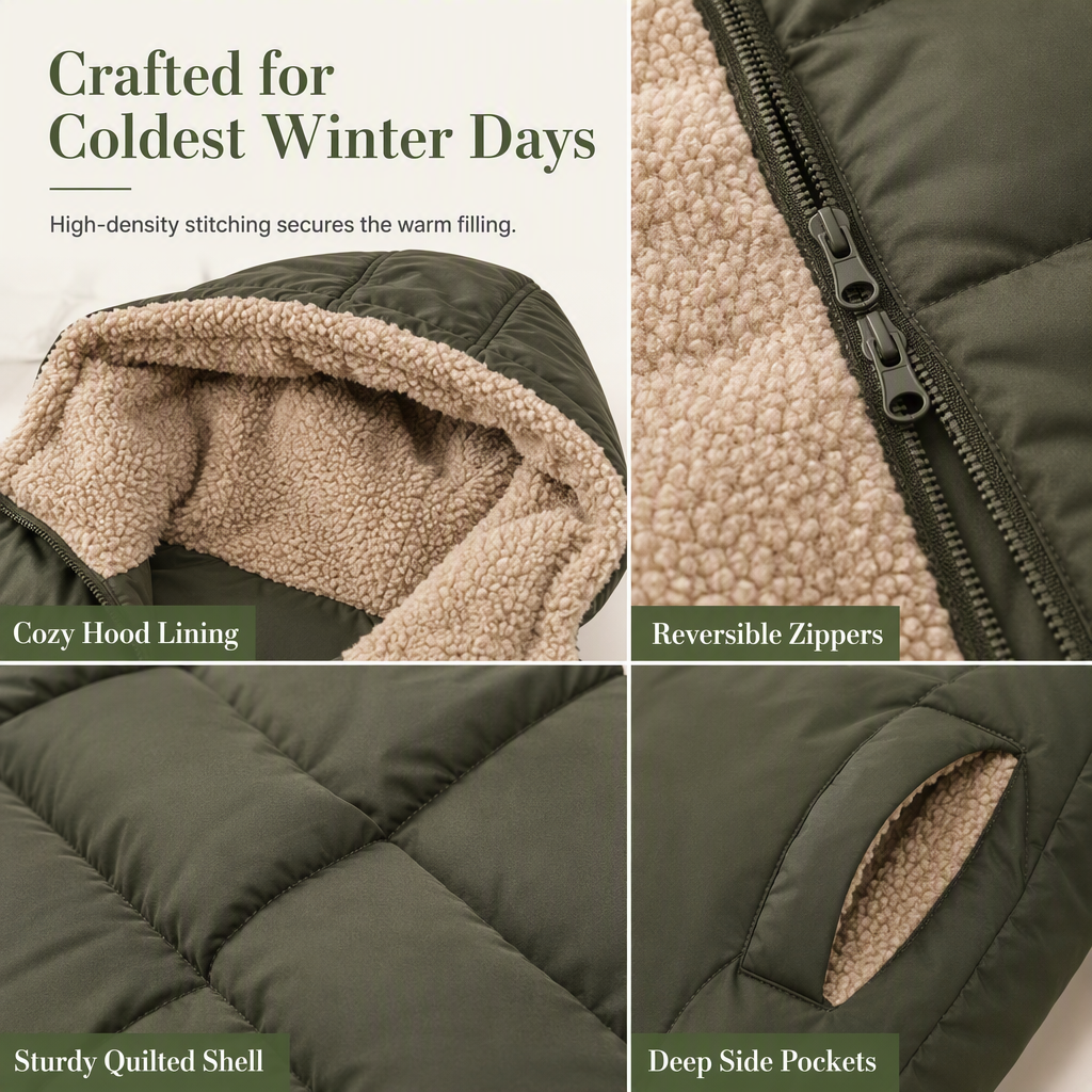 🧥 Two Looks, One Cozy Coat ⚡ Women's Reversible Hooded Padded Coat