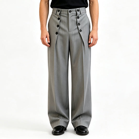 👖 ✨ Men's Chic High-Waisted Double-Breasted Drape Pants