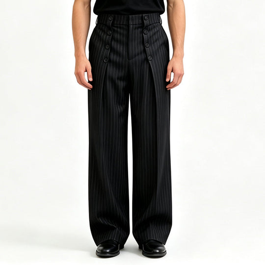 👖 ✨ Men's Chic High-Waisted Double-Breasted Drape Pants