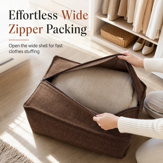 🪑✨ Clothes Storage Ottoman – 50% OFF! Effortless wide-zip packing, robust stitching, 45x45x23cm – tidy rooms, comfy seat. 🧵