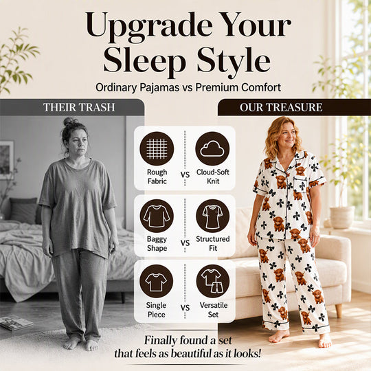 🐮 50% OFF | Women's 3-Piece Cute Print Pajama Set – Top, Shorts & Trousers