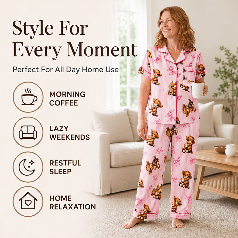 🐮 50% OFF | Women's 3-Piece Cute Print Pajama Set – Top, Shorts & Trousers