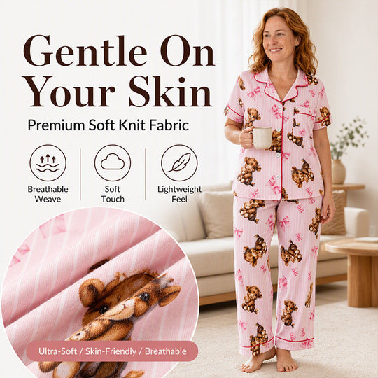 🐮 50% OFF | Women's 3-Piece Cute Print Pajama Set – Top, Shorts & Trousers