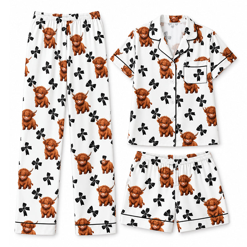 🐮 50% OFF | Women's 3-Piece Cute Print Pajama Set – Top, Shorts & Trousers