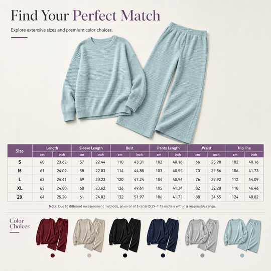 🌸Hot Sale 50% OFF💖Women's Autumn Winter Ribbed Knit Two Piece Set - Casual Long Sleeve Top and Wide Leg Pants