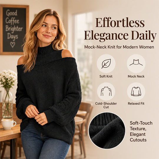 💖Black Friday Mega Deal – 50% off!💖 Women's Cold Shoulder Mock Neck Sweater