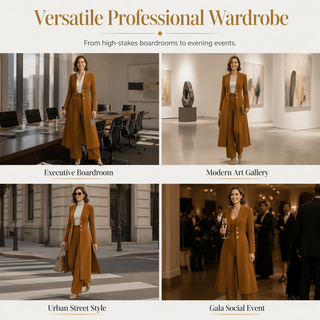 💖Women's Elegant Autumn 2 Piece Outfit Set with Retro Long Sleeve Coat and Simple Trousers
