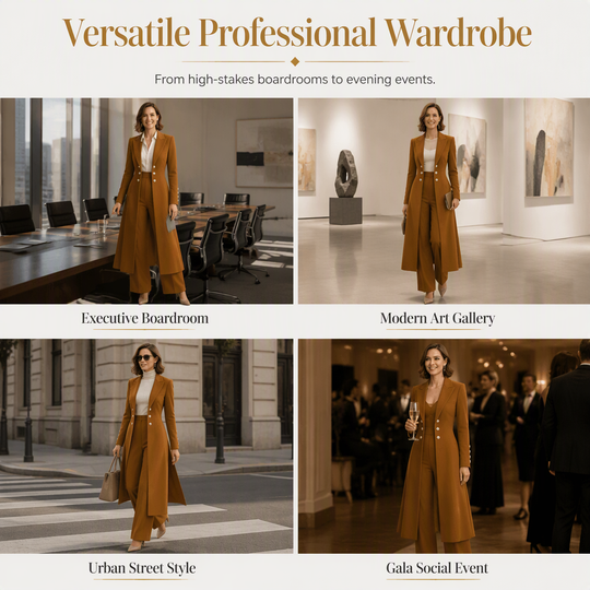 💖Women's Elegant Autumn 2 Piece Outfit Set with Retro Long Sleeve Coat and Simple Trousers