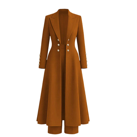 💖Women's Elegant Autumn 2 Piece Outfit Set with Retro Long Sleeve Coat and Simple Trousers