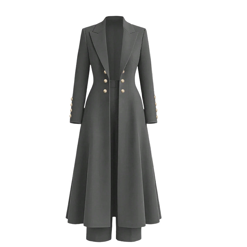💖Women's Elegant Autumn 2 Piece Outfit Set with Retro Long Sleeve Coat and Simple Trousers