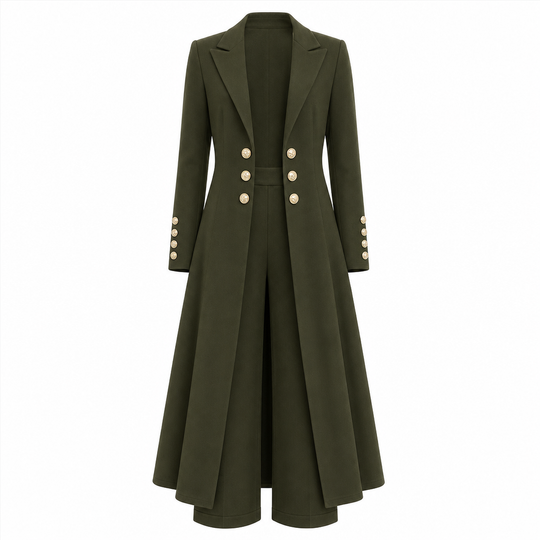 💖Women's Elegant Autumn 2 Piece Outfit Set with Retro Long Sleeve Coat and Simple Trousers