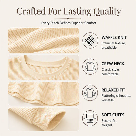 Women's Waffle Knit Loose-Fit Sweatshirt