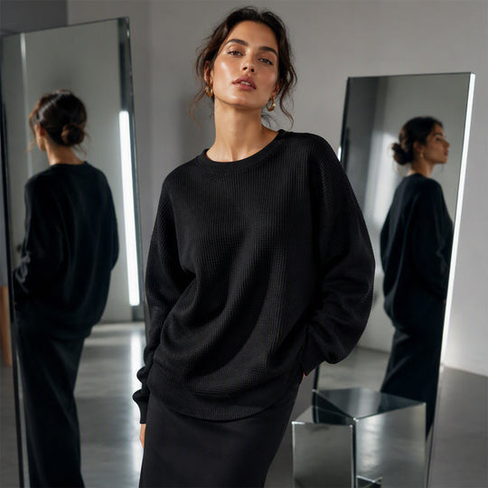 Women's Waffle Knit Loose-Fit Sweatshirt