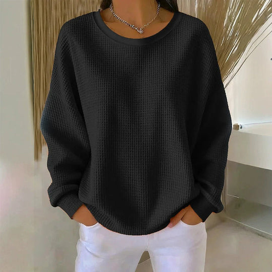 Women's Waffle Knit Loose-Fit Sweatshirt