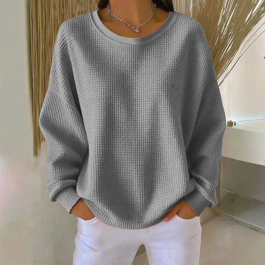 Women's Waffle Knit Loose-Fit Sweatshirt