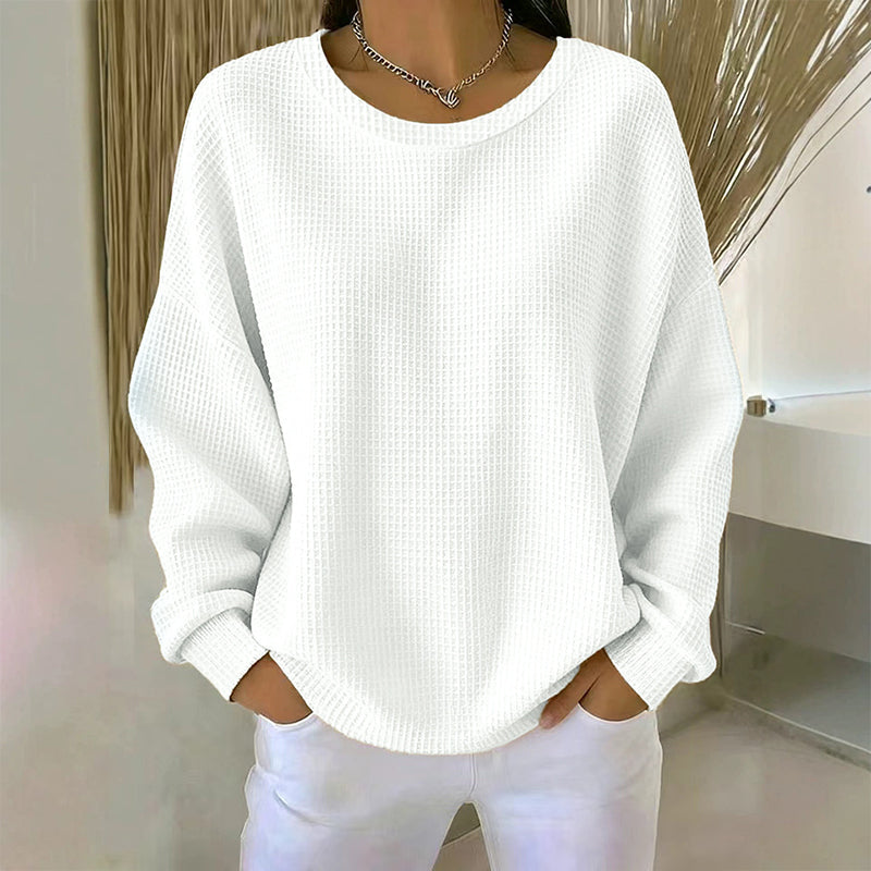 Women's Waffle Knit Loose-Fit Sweatshirt