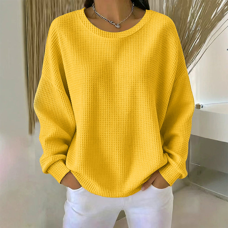 Women's Waffle Knit Loose-Fit Sweatshirt