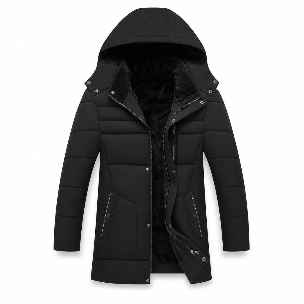 Men's Mid-Length Winter Padded Thickened Business Casual Cotton Coat for Middle-Aged Men