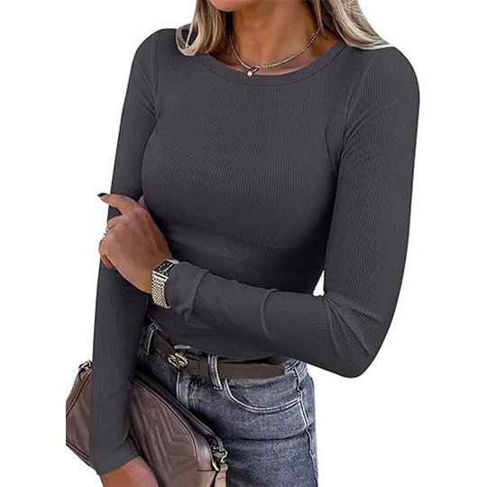 ⭐ Women's Classic Crew Neck Ribbed Knit Top