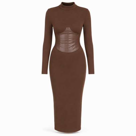 Women's Crew Neck Long Sleeve Patchwork Slim Fit Bodycon Pullover Dress