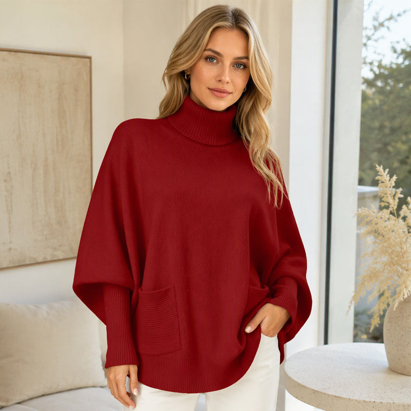Women's Turtleneck Batwing Sleeve Knit Sweater