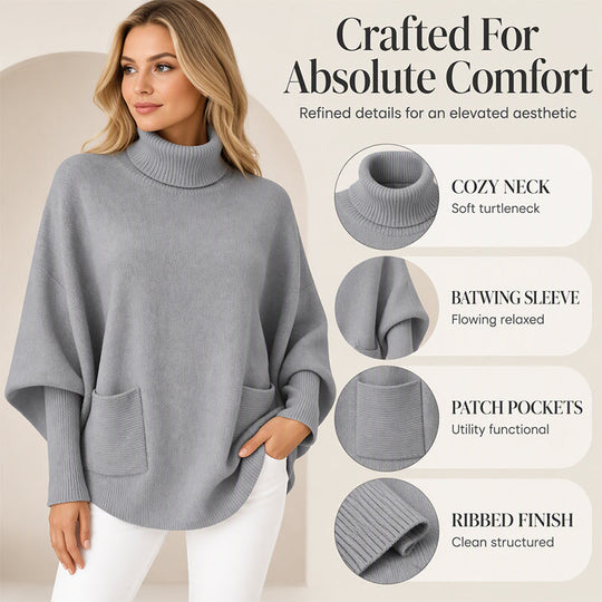 Women's Turtleneck Batwing Sleeve Knit Sweater