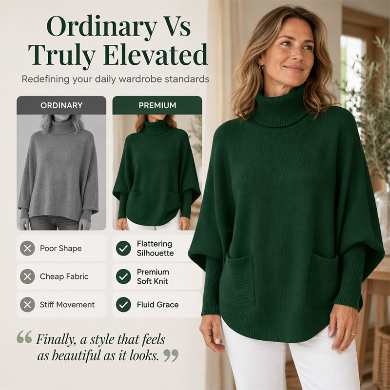 Women's Turtleneck Batwing Sleeve Knit Sweater