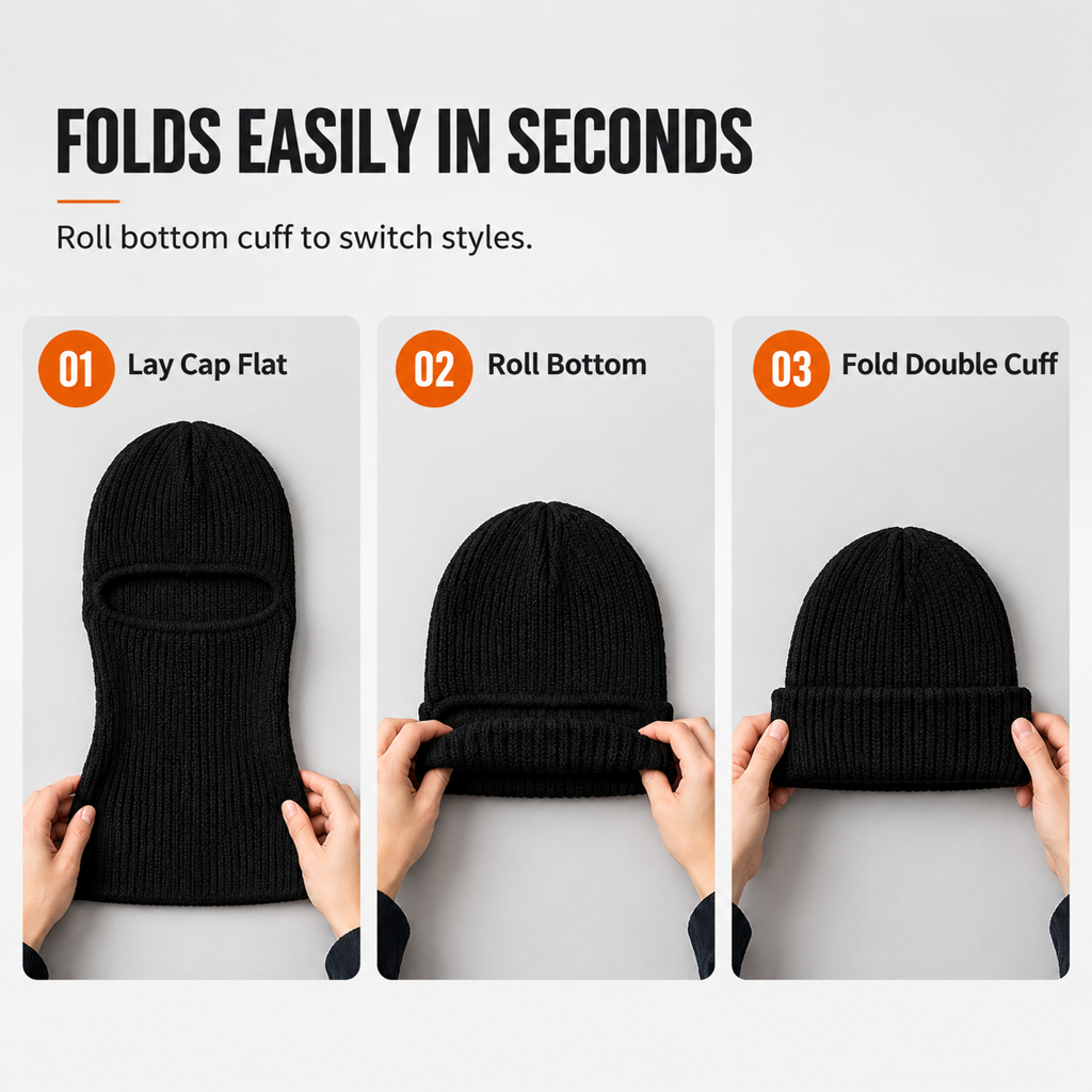 Men Warm Knitted Balaclava Hat Windproof Winter Beanie Cap and Cold Weather Face Mask Hood