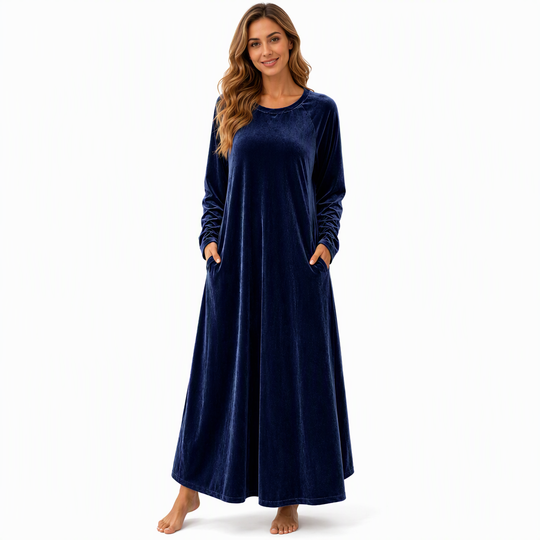 Women's Casual Velvet Crew Neck Dress with Pockets