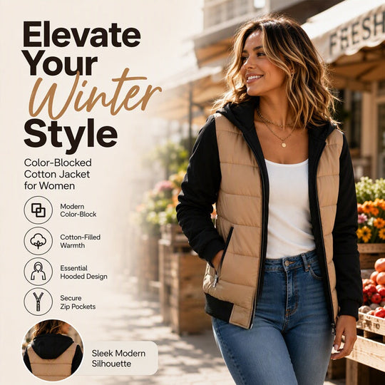 ❄️ Cold-Ready Warmth, Bold Color Contrast | Women's Color-Block Padded Hooded Jacket